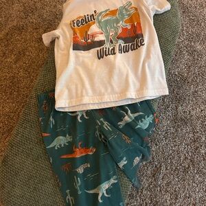 Carters Dinosaur Print Kids Pajamas Set - Green and White